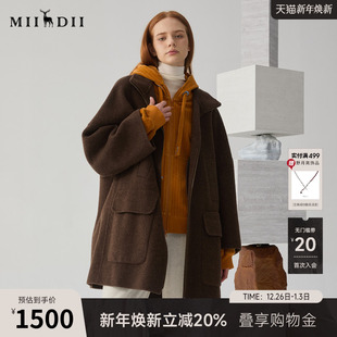 翻领大廓形中长款 时尚 毛呢244GD1482 新品 谜底呢子大衣女冬季