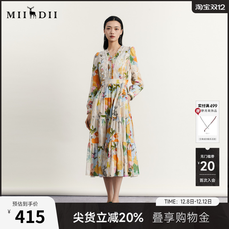 长款设计可拉伸人体比例，原创印花复古文艺