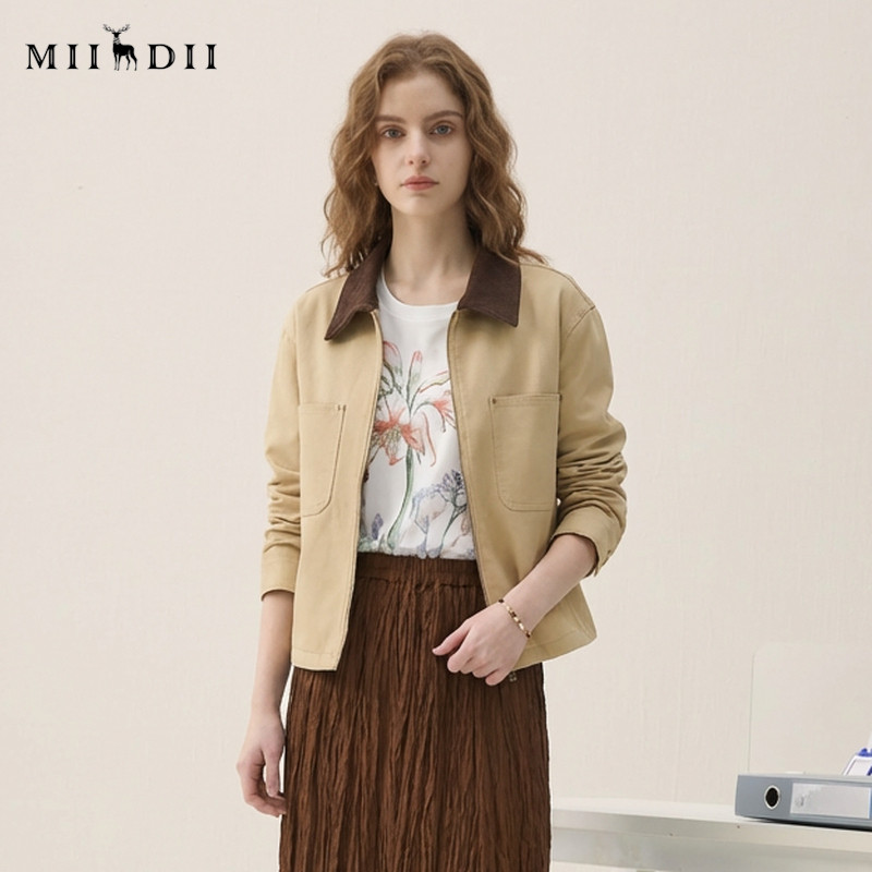 谜底撞色翻领外套长袖2026春季新品工装复古短款夹克女265MW5035,女装/女士精品,短外套,淘宝优惠券,粉丝福利购,淘宝优惠卷