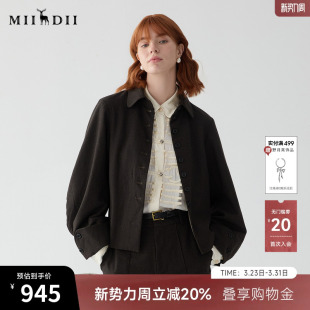 口短款 设计感特色袖 夹克251MW0036 新品 谜底羊毛呢外套女2025春季