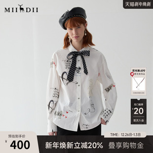 通勤风复古花色宽松衬衣251MC0087 女2025春新品 谜底印花衬衫 长袖