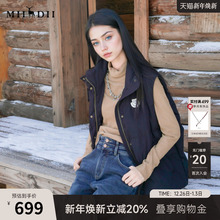 谜底羽绒马甲女2025秋量感暖核纯色立领鸭绒羽绒服无袖257MY8809