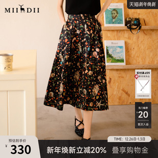 半裙257MB7752 度假风原创印花中长款 谜底花色半身裙2025秋季 新款