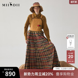 谜底背带连衣裙冬季 复古风拼接百褶大摆裙长裙244ML1656 新品