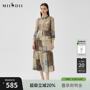 式 浪漫长裙243ML1105 女秋回归乡野复古风衬衫 谜底花色连衣裙长袖