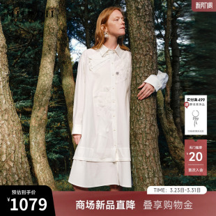 A型中长抽绳荷叶边衬衫 新品 裙女261ML0080 2026春季 谜底连衣裙长袖