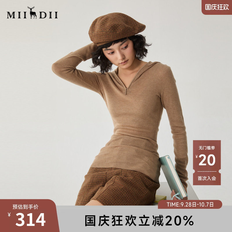 谜底连帽套头针织衫女冬款学院风亲肤细腻修身毛衣244MZ1895图片