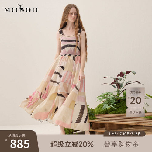 毛织拼布连衣裙，艺术绘画印花，大A摆量
