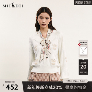 241MZ0310 文艺风特色绣花合体毛衫 谜底V领套头针织衫 女春新款