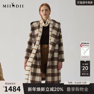 谜底毛呢大衣女士冬季 俏皮软语复古风宽松格子呢子外套244MD1454