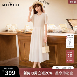 极简风纯色中长裙大摆裙256ML6503 新款 谜底连衣裙短袖 女2025夏季