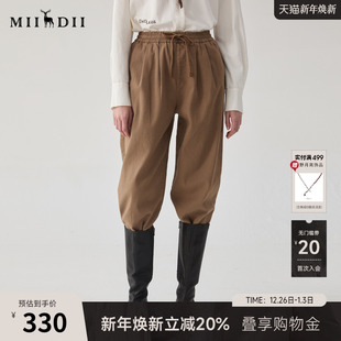 百搭松紧腰宽松棉弹九分裤 新品 244MK1583 女士冬季 谜底休闲裤