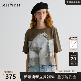 休闲日常印花宽松H型短上衣252MT0602 新品 谜底T恤短袖 女2025夏季