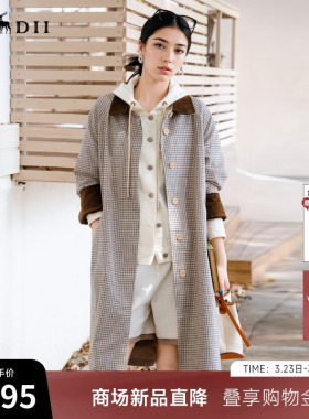 谜底翻领风衣女士2025秋季新款通勤风领口拼接长款外套25CME5008