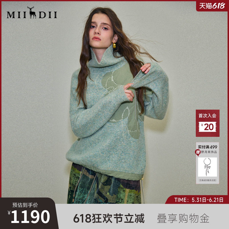 谜底套头针织衫长袖2025年冬季新品高龄宽松绣花保暖女254MZ1871