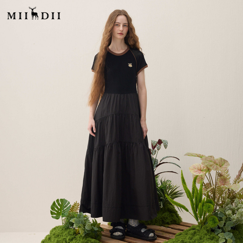 谜底针织连衣裙短袖2026年春季新品超细织造拼接长裙女261MZ0338,女装/女士精品,连衣裙,淘宝优惠券,粉丝福利购,淘宝优惠卷