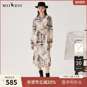秋季 新品 复古文艺风衬衫 谜底印花连衣裙长袖 式 长裙243ML1131