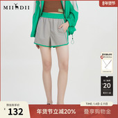 松紧腰格纹拼接宽松阔腿裤 谜底复古休闲短裤 女夏款 232MK0611