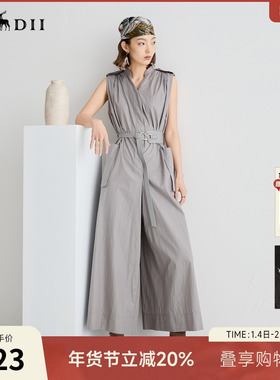 谜底连体裤无袖女2025夏新品复古风通勤大廓形连体长裤252MK0635