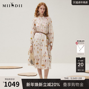 原创印花苎麻垂柔美长裙253ML1224 新品 谜底连衣裙长袖 女2025秋季