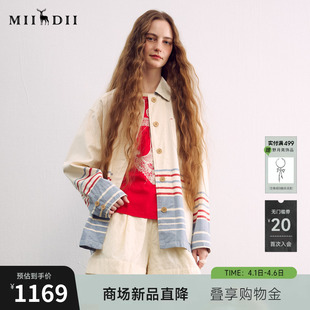 新品 蓝红条航海风女261MW0230 2026年春季 谜底大廓形牛仔外套长袖
