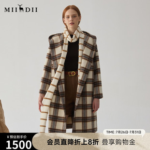 新品 谜底毛呢大衣女士冬季 复古风宽松格子呢子外套244MD1454