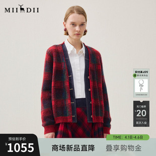 新品 谜底针织开衫 长袖 2025冬季 女254MZ1861 时髦百搭红黑格子毛衫