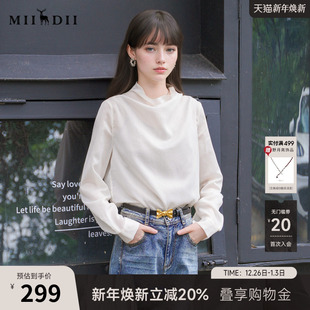 通勤风立领特色条纹衬衣257MC7872 女2025秋新款 谜底套头衬衫 长袖