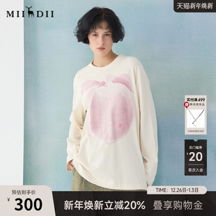 主题印花百搭上衣251MT0003 纯棉T恤长袖 谜底圆领T恤2025春季 新品