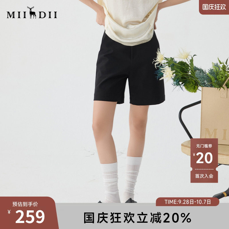 谜底黑色短裤女士2025春季新品百搭高腰弹力直筒休闲裤251MK0063图片