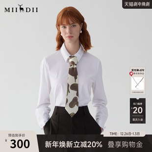 通勤风简约百搭袖 女2025春款 口设计衬衣251MC0067 长袖 谜底白衬衫