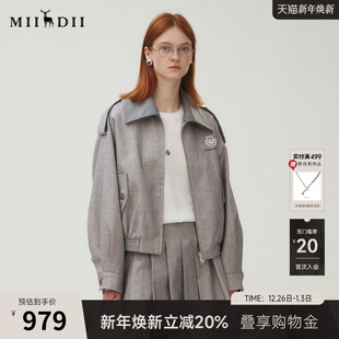 宽松夹克253MW1168 复古可拆领皮领短款 谜底外套长袖 女2025秋新品