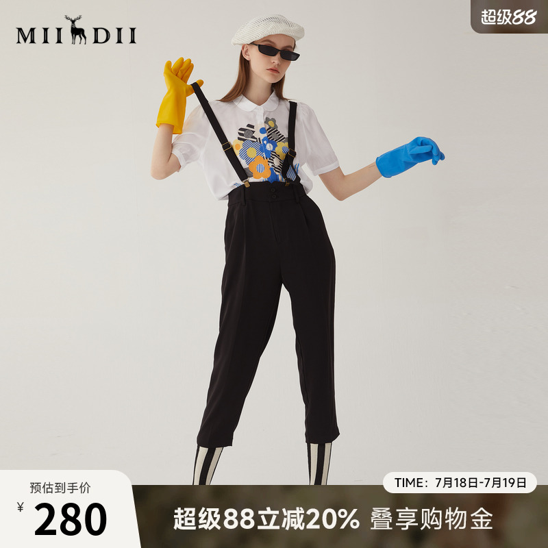 谜底背带裤女夏季新款时尚休闲亲肤舒适纯色九分裤246MK7019