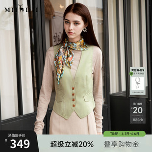 复古风修身 条纹拼接马夹257MM7721 马甲女2025秋新款 谜底无领西装