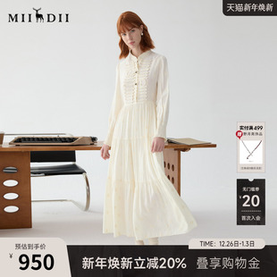 复古风浪漫盘扣X型长裙251ML0099 新品 谜底提花连衣裙长袖 2025春季