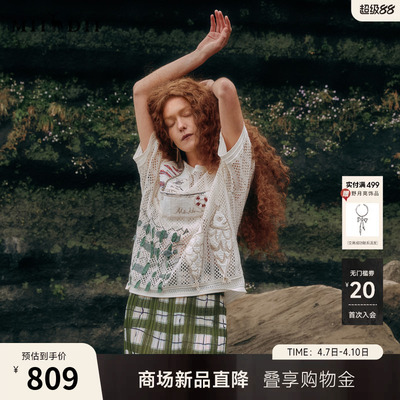 谜底套头针织衫中袖2026夏新品贴布绣编织度假风上衣女262MS0660