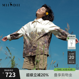 女2025秋复古回归乡野印花棉挺阔中长夹克253MW1072 谜底外套长袖