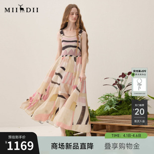 新品 毛织拼艺术印花大A摆长裙女261ML0238 2026春季 谜底连衣裙无袖
