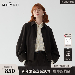 口短款 设计感特色袖 夹克251MW0036 新品 谜底羊毛呢外套女2025春季