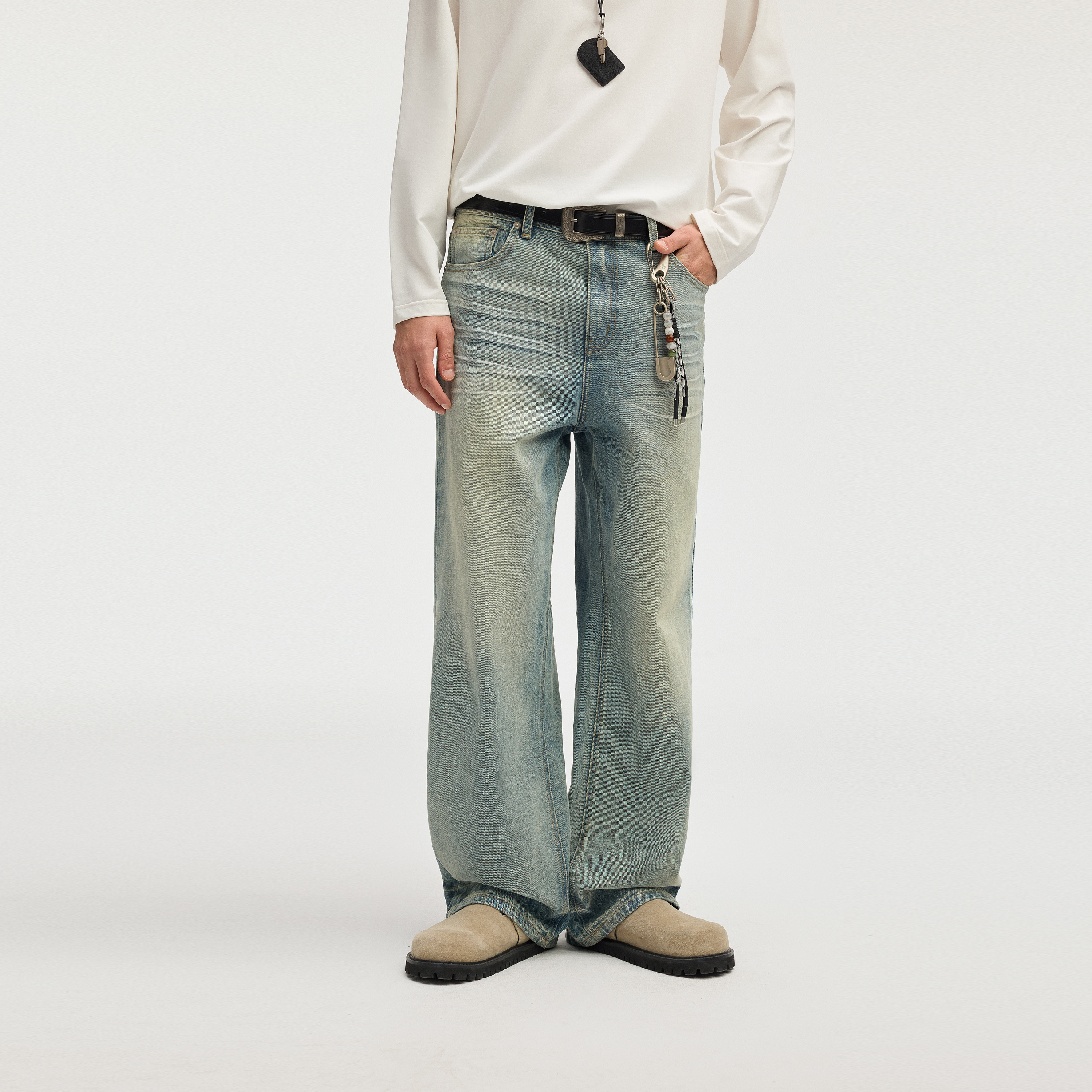 Lilbetter水洗立体猫须牛仔裤