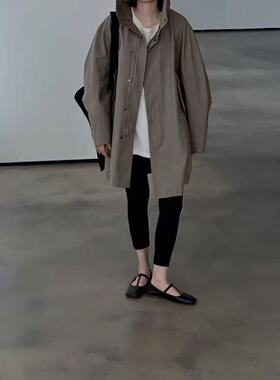 韩国东大门2025春款宽松连帽户外中长款休闲风衣外套