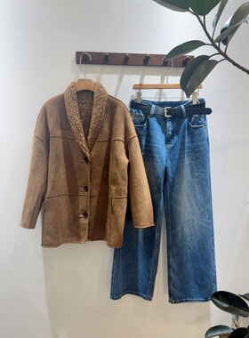 （清仓不退不换）时尚百搭圆领宽松显瘦皮毛一体外套女正反两穿