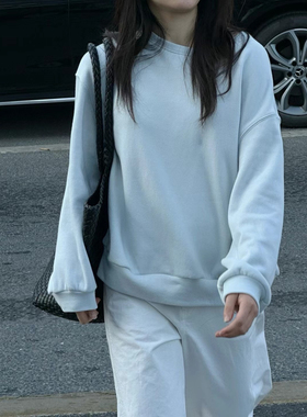 韩sparks of fire2025春季新款卫衣纯色高级蓝色主推柔软棉感上衣