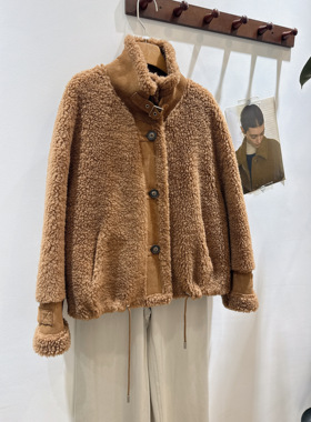 2025新款泰迪色焦糖色羊羔毛外套女短款皮毛一体羊羔绒皮草外套