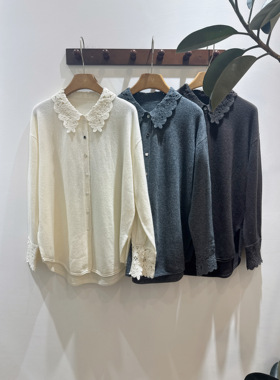 2026新款全羊毛衬衫蕾丝花边领口设计感小众包容性强小精致款