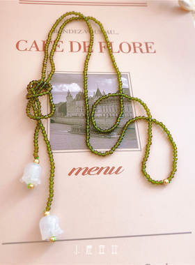 复古深绿色串珠水晶铃兰项链女