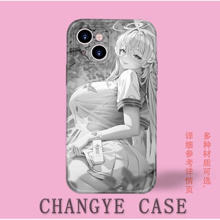 日系黑白二次元动漫少女适用iphone16promax苹果13plus保护套华为mate60全包菲林防摔荣耀300红米K80手机软壳