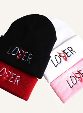 潮款男女秋冬Loser个性刺绣针织帽滑雪帽套头帽男女学生毛线帽子