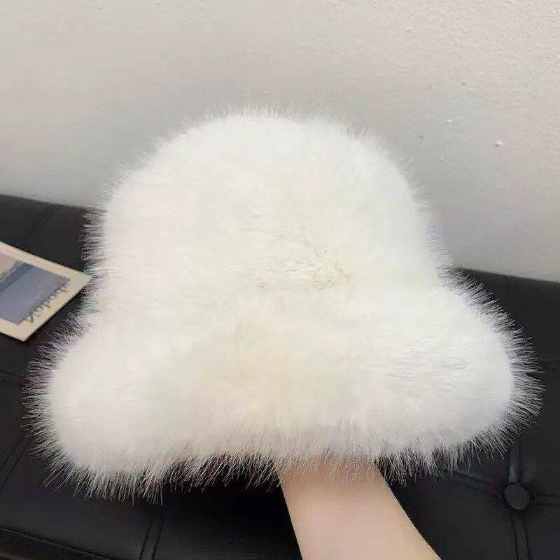 女帽子保暖可爱狐狸仿皮草秋冬季显脸时尚毛绒渔夫帽毛小冬帽百搭