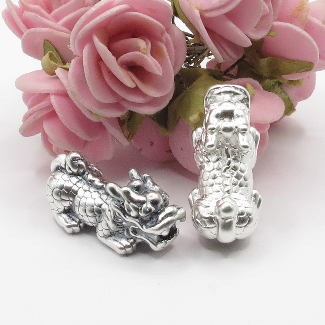 S999纯银复古3D硬足泰银招财神兽送子吉祥如意麒麟手链路路通配件
